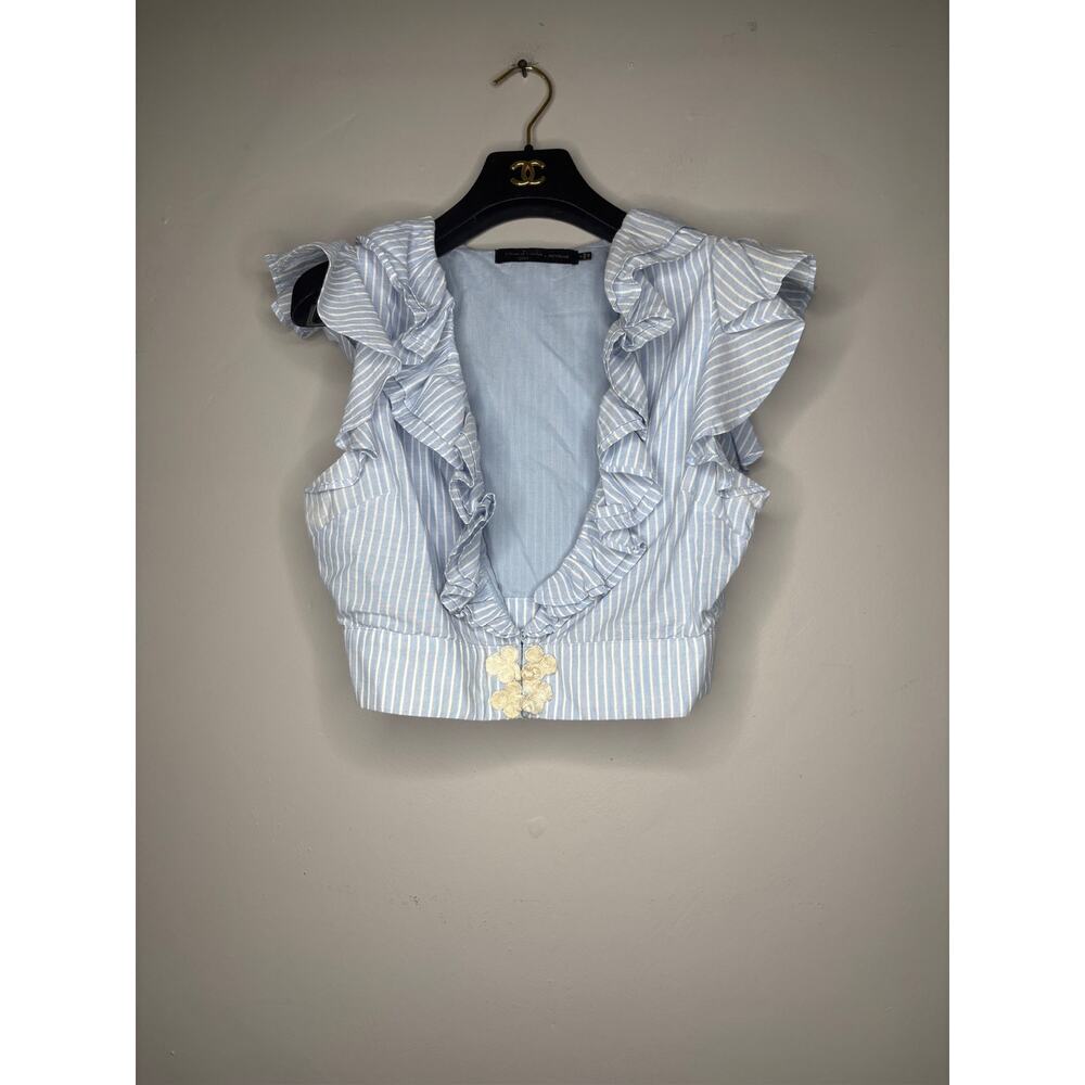 House of Harlow 1960 X Revolve Blue Ruffled Sleeveless Cropped Top Shirt Size M